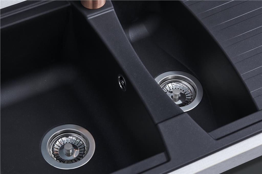 Liquida AR15BL 1.5 Bowl Composite Reversible Inset Black Kitchen Sink With Waste